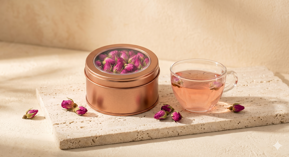 Rose Buds in the gold window tin